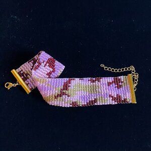 Pink & Gold Camouflage Beaded Bracelet